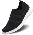 MATRIP Comfortable Shoes for Women Slip on Sock Sneakers Walking Casual Lightweight Ladies Athletic Tennis Nursing Shoes,Black White,Size 9.5