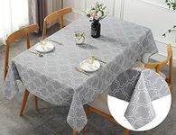 Excovip Cotton Linen Fabric Tablecloth-Washable Table Cloth-Wrinkle Free Anti-Fading,Dust-Proof Table Cover for Kitchen Dining, Party, Holiday, Christmas, Buffet(Oblong, 6-8 Seats, 150x213CM,Gray)