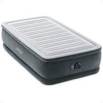 INTEX 64411ED Dura-Beam Deluxe Comfort-Plush Elevated Air Mattress: Fiber-Tech – Twin Size – Built-in Electric Pump – 18in Bed Height – 300lb Weight Capacity