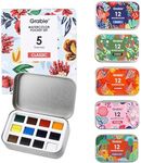 Grabie Set of 60 Color Pocket Watercolor Paint Set, 5 Theme Travel Palette | 60 Colors Across 5 Themes, Pocket Compact Watercolor Palette For Sketching & Painting, Beginner-Friendly Paint Set