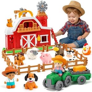 All-in-One Farm Barn Toy Set,Pretend Play Gift for Boys Girls 2 3 Years Old
