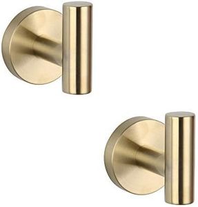 GERZWY Bathroom Brushed Gold Coat Hook SUS 304 Stainless Steel Single Towel/Robe Clothes Hook for Bath Kitchen Contemporary Hotel Style Wall Mounted 2 Pack,AG1107B-BZ