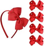 Sibba Red Bow Headband Clip Barrettes 5 Pieces Set Hair Costume Big Hairbands Headdress Makeup Hairpin for Easter Halloween Valentines Day Cosplay Headwear Party Cheer