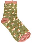 Purple Possum® Socks Jack Russell Dog Print Ladies Blue Green Grey Soft Bamboo Cotton Blend Dogs Sock Gift Idea (Green/Pink) 1 Pair Size 4 to 7