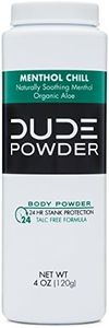 Dude Products Body Powder, Menthol Chill 4 Ounce Bottle Natural Deodorizers Cooling Menthol & Aloe, Talc Free Formula, Corn-Starch Based Daily Post-Shower Deodorizing Powder for Men, Cooling Menthol