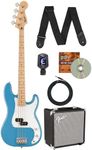 Fender Squier Sonic Precision Bass Guitar - California Blue Bundle with Amplifier, Cable, Tuner, Strap, and Austin Bazaar Instructional DVD