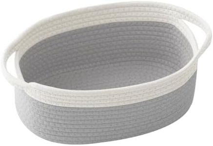 HZFTJOY 2 Pack Gift Basket with Gift Bag and Ribbons,Small Rope Woven Shelf Storage,Baskets for Gifts Empty,Birthday,Shower,Decorative Organizer Box for Cat Dog Pet with Handles(White&Grey)