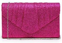 Dasein Women Glistening Evening Bags Pleated Clutch Handbags Wedding Purses Cocktail Prom Hand Pouch Fuchsia