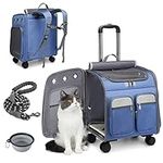 ELEGX Up to 30 LBS Wheeled Pet Rolling Carrier with Detachable Wheels, Roomy, Comfy, Sturdy, for Small Medium Dogs & Cats, 16.1''L x 11.8''W x 16.9''H (Large, Blue)