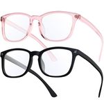 livho 2 Pack Blue Light Blocking Glasses, Computer Reading/Gaming/TV/Phones Glasses for Women Men,Anti Eyestrain & UV Glare (Matte Black+Clear Pink)