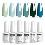 Vishine Gel Nail Polish Teal Blue Olive Green Soak Off Gift Set UV LED Art Varnish Colors UV Light LED Lamp Base Top Coat Needed Starter DIY Nails Art Home Salon Manicure Kits