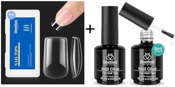 Beetles Short Square Gel Nail Tips with 5 In 1 Nail Glue Kit