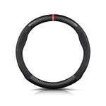 Ergocar Round Shape Carbon Fiber & Microfiber PU Leather Steering Wheel Cover Anti-slip Car Steering Wheel Protector Summer Breathable Sweat Absorbent Sport For Diameter 38cm（15"）-Black Red