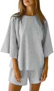 Tankaneo Womens Pajama Sets 3/4 Sleeve Oversized Tops and Elastic Waist Shorts Lounge Sets Loungewear, Grey, Large