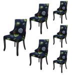 House of Quirk Wingback American Side Chair Slipcover-Accent Chair Cover Slipcover with Arm,Washable Dining Chair with Nailed Trim Protector for Dining Living Room Pack of 6 (Tropical Teal)