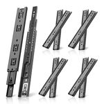 SHUHANG 5 Pairs Full Extension Drawer Runners 400 mm 3 Folds Metal Ball Bearing Heavy Duty Drawer Slides Rails Side Mount 45 kg Load Capacity