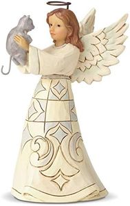 Enesco Jim Shore Heartwood Creek White Woodland Farmhouse Angel and Cat Figurine, 5.2 Inch, Multicolor
