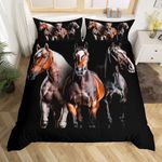 Erosebridal 3D Horse Bedding Set Twin Size, Western Horse Duvet Cover Wild Animal Comforter Cover for Kids Teens Adult, Modern Quilt Cover Decorative 2 Piece Gift Collection,Black White Brown Maroon