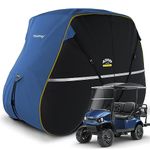 Rosefray Golf Cart Cover 420D Waterproof Innovative 360° Windproof Design, Fits for Club Car, EZgo, Yamaha, and More 2+2 Passenger Golf Cart - Black/Blue