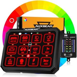 Auxbeam 12 Gang Switch Panel RGB RB120 Toggle Momentary Pulsed Dimmable Backlight Multifunction Switch Panel Two Sided Output for 12-24V Truck Offroad UTV ATV Car Marine Waterproof 2 Years Warranty