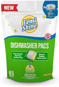 Lemi Shine Natural Dishwasher Detergent Pacs with Dishwasher Cleaner Pouch - Eco Friendly Cleaning Supplies - 31.8 oz (65 Count)
