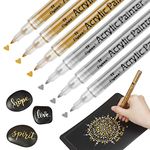 UMCUBE Acrylic Paint Pen Gold Silver Metallic Permanent Acrylic Markers Set for Rocks Wood Glass Plastic Canvas Leather Ceramic Fabric Painting Supplies (3pcs Gold+3pcs Silver)