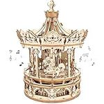 ROKR 3D Wooden Puzzle Carousel Music Box - 336pcs Spinning Merry-go-Round Musical Model Kit, Exquisite Toys Gifts for Teens/Adults/Family