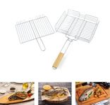 SKOFRI Folding BBQ Basket Set with Removable Handle nonstick Kabob Grilling Baskets,Barbecue Wire Mesh Meat Basket Clip