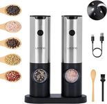 Electric Salt and Pepper Grinder, 70g Capacity Rechargeable Grinder Set with USB Charging Base,Adjustable Coarseness Easy Refill for Spice Kitchen BBQ