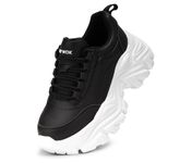 K KIP WOK Chunky Sneakers for Women Fashion Platform White Leather Casual Dad Shoes Comfortable Wedge Walking Sport Sneakers, Black/White, 8
