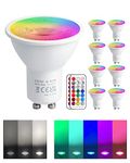 REYLAX GU10 Colour Changing LED Bulbs Dimmable 50 Watt Equivalent with Remote 5W GU10 Spotlight Cool White 12 Colours RGBW Spot Lights 5 Modes Timer for Atmosphere and Daily Lighting Pack of 8