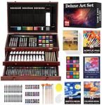 194 Piece Deluxe Art Set, Painting Drawing Art Supplies with 4 Drawing Pads, Acrylic Paints, Crayons, Colored Pencils Set in Wooden Case, Art Kit Gift Box for Kids, Teens, Adults, Artists, Beginners