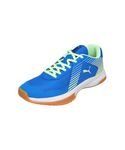 PUMA , Unisex-Adults, Badminton Smash Sprint, Racing Blue-Speed Green-White, Indoor Shoe, 8UK, (10930404)