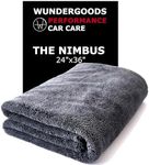 WUNDERGOODS The Nimbus Extra Large Premium Microfiber Cleaning Cloth, 1400 GSM, Super Absorbent, Twisted Loop Design, One-Pass Auto Car Drying Towel, Trucks, SUVs, & Home, XL, 24" x 36", Gray