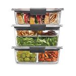 Rubbermaid 2108371 Leak-Proof Brilliance Food Storage 12-Piece Plastic Containers with Lids | Bento Box Style Sandwich and Salad Lunch Kit, Clear, Grey