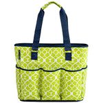 Picnic at Ascot Large Insulated Multi Pocketed Travel Bag With 6 Exterior Pockets, Trellis Green