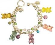 Betsey Johnson Gold-Tone Crystal Pastel Gummy Bears Charms Bracelet