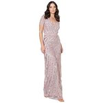 Maya Deluxe Women's Maxi Ladies Embellished Sequin Dress Long Short Sleeve V Neck High Empire Waist A Cut Shiny Prom Wedding Bridesmaid, Frosted Pink, 18