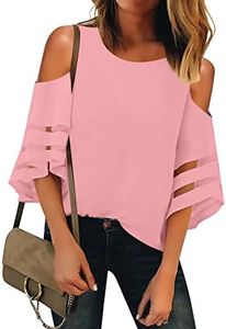 LookbookStore Tunic Blouse 3/4 Sleeve Blouse Casual Tunic Tops Blouse Womens Boho Blouse Womens 3/4 Sleeve Tops and Blouses Women Work Blouses Cute Outfits to Wear Candy Pink Size S (Size 4 6)