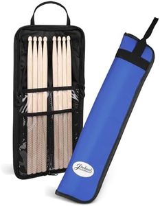 Flexzion Drum Stick Bag Percussion Music Drum Accessories Case with Hook, Card Holder, Adjustable Shoulder Strap Carrying Handle 4 Pairs Kid Drum Sticks Holder Water-Resistant Bag Fabric, Cobalt Blue,