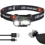 DLHONORV Headlamp, Rechargeable Motion Sensor Cap Visor Light - 300 Lumens LED Clip on Hat Light - Rotatable Clip Flashlight for Cycling Fishing Hunting Running Camping Reading (Black-1pc)