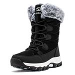 HOBIBEAR Women's Waterproof Winter Snow Boots Lightweight Warm Faux Fur Lined Mid-Calf Booties（Black/New,9)