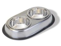 Van Ness Pets Stainless Steel Large Double Dish Dog Food and Water Bowl, 64 OZ, Wide No-Tip Base