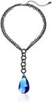 1928 Jewelry Black Tone, Blue Pearshape Briolette Y-Shaped Necklace, 16" + 2" Extender