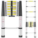 Telescopic Ladder, 3.8M Stainless Steel Thickened High-Strength Ladder, Loft Ladder with Non-Slip Feet, Portable Ladders Extendable, Adjustable Height Folding Ladder for Roof Attic Caravans Stainless1