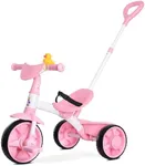 KRIDDO 2 in 1 Kids Tricycles Age 18 Month to 3 Years, EVA Wheels, Gift Toddler Tricycle, Trikes for Toddlers 2 to 3 Year Old with Push Handle, Duck Bell, Pink