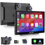 Carpuride W905 Wireless Carplay & Android Auto Car Stereo with Dash Cam, Portable 9" HD Touchscreen, 4K Front & Backup Camera, Loop Recording, Bluetooth, Mirror Link, GPS, Siri, FM/64G TF Card.