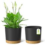 ZMTECH 20cm Plant Pots, Modern Planters with Drainage Holes and Detachable Saucer, Plastic Flower Pots for Plants for House Garden Windowsill (Set of 2, Dark Grey)