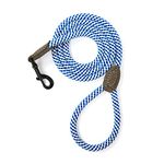 Mile High Life | Mountain Climbing Dog Rope Leash with Heavy Duty Metal Sturdy Clasp | Genuine Leather Tailored Connection with Strong Stitches (Blue & Gray, 5FT Leather Connection)