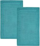 Hawmam Linen Teal Turquoise Bath Mats, 21 x 34 inches, Pack of 2-100% Ring Spun Cotton,[Not a Bathroom Rug] Banded Design, Highly Absorbent, Machine Washable for Bathroom Floor Towel